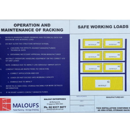Racking Certification and Safe Working Load Signs